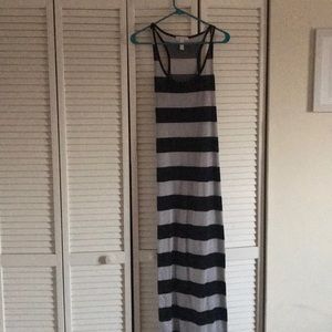 Black and grey striped maxi dress